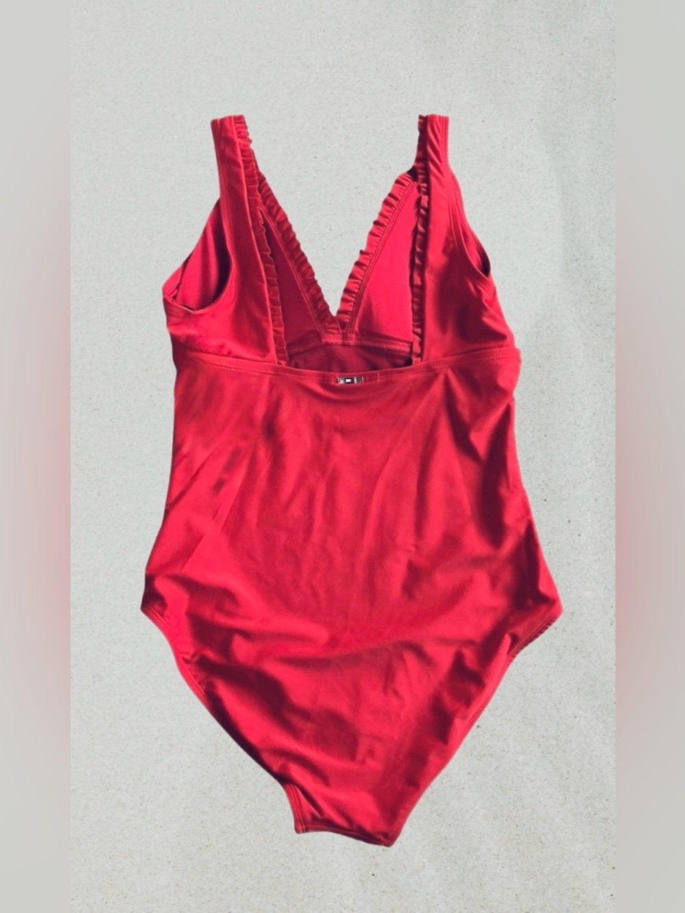 Tommy Hilfiger Red V-Neck One-Piece Swimsuit with Ruffle Trim (NWT - Size 18) - Picture 2 of 8